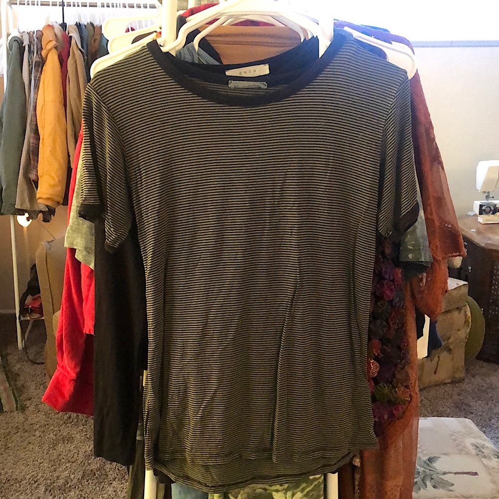 Green and brown striped shirt